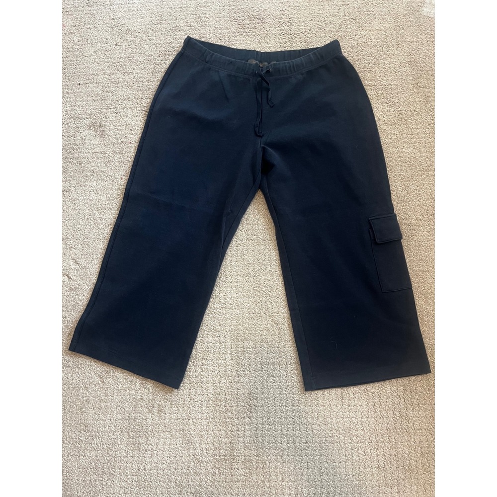 Amber Sun‎ Cargo Capri Pants Womens L Navy Blue Cropped Wide Leg Loungewear